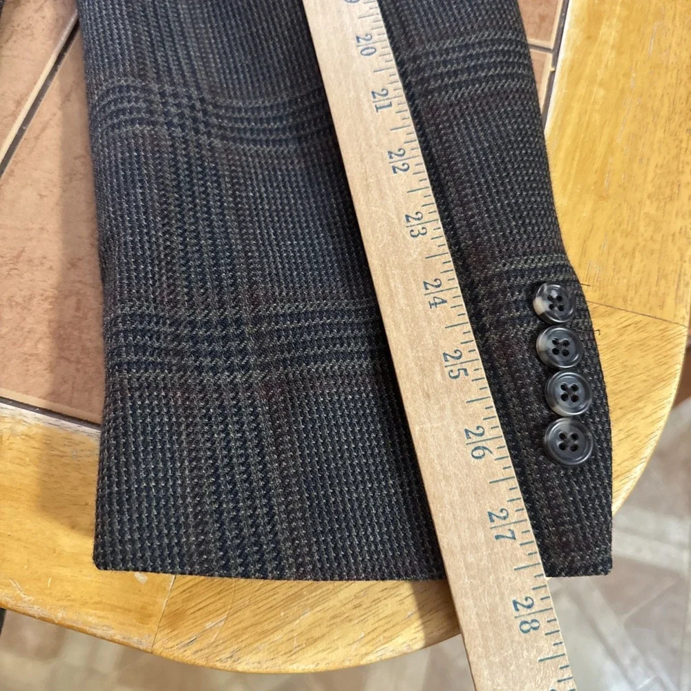 Jos A Bank Brown Glen Plaid 100% Wool Sport Coat Jacket Blazer Sz 46XL Flannel